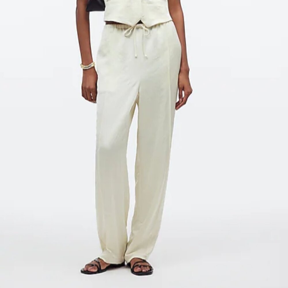 NWT Madewell Pintucked Slim Pull-On Pants in Satin - size XS tall